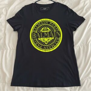 Balmain Paris Flocked Coin Men’s Blue Short Sleeve T-shirt Size Medium Authentic